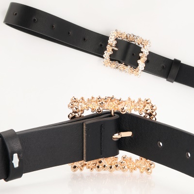 Ceinture femme sertie de diamants en alliage boucle aiguille pu cortex