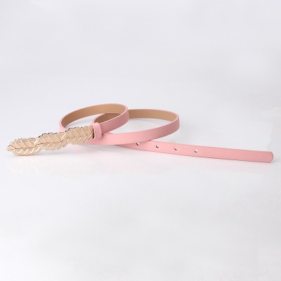 Ceinture en cuir mince avec boucle feuille pour femme