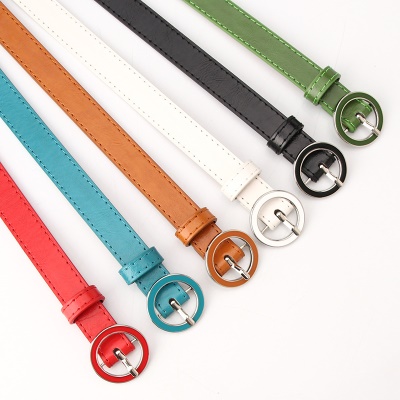 Ceinture fine en cuir pour femmes avec boucle à aiguille circulaire