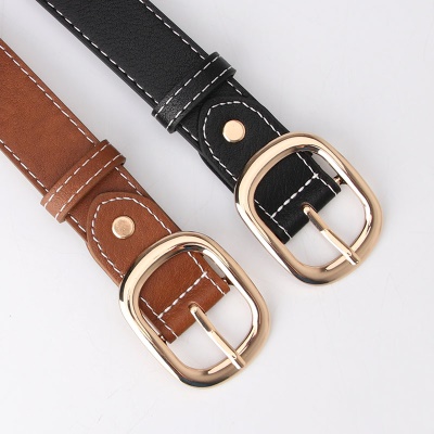 Ceinture pour femmes en alliage boucle aiguille PU cuir blanc décoration de fil