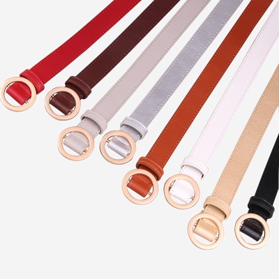 Ceinture femme avec boucle ronde dorée non perforée en cuir PU