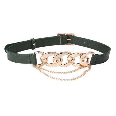 Ceinture femme chaîne chaîne en alliage aiguille boucle cuir PU