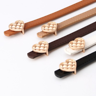 Ceinture fine pour femmes avec boucle cœur pêche petite ceinture en cuir