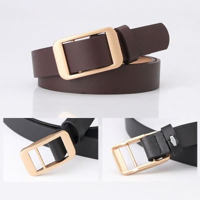 Ceinture femme en cuir PU alliage boucle tête couleur unie