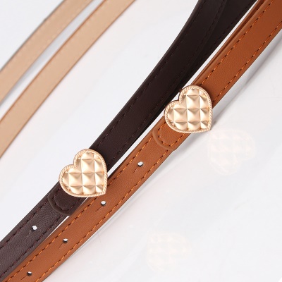 Ceinture fine pour femmes avec boucle cœur pêche petite ceinture en cuir
