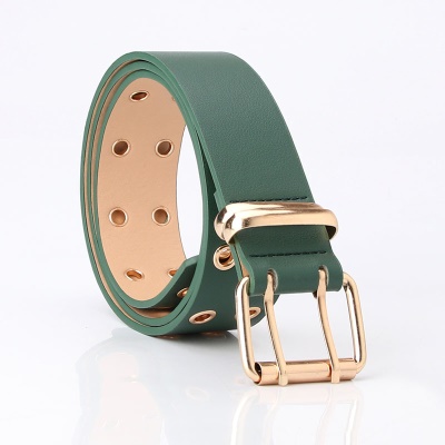 Ceinture femme avec double rangée de trous boucle aiguille carrée en cuir PU