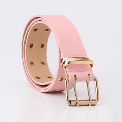 Ceinture femme avec double rangée de trous boucle aiguille carrée en cuir PU