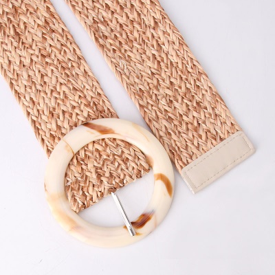 Ceinture femme imitation paille boucle ronde en résine large bande