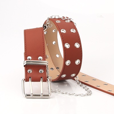 Ceinture dame double oeillet d'échappement chaîne de suspension bande décorative carrée boucle aiguille