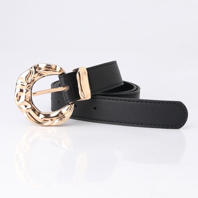 Ceinture femme boucle en métal concave-convexe boucle aiguille en cuir PU