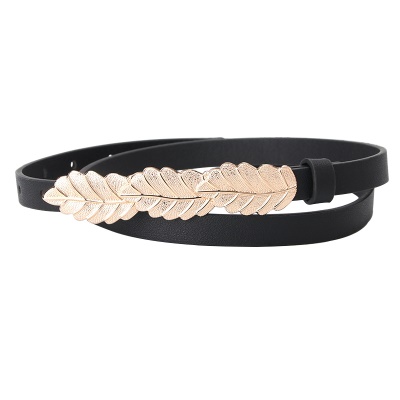 Ceinture en cuir mince avec boucle feuille pour femme