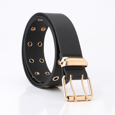 Ceinture femme avec double rangée de trous boucle aiguille carrée en cuir PU