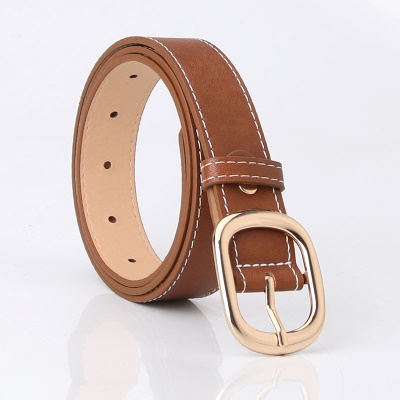 Ceinture pour femmes en alliage boucle aiguille PU cuir blanc décoration de fil