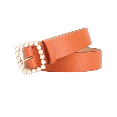 Ceinture pour femmes forme carrée boucle perle retouchée en cuir PU