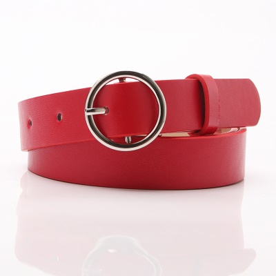 Ceinture pour femmes boucle ronde boucle aiguille en alliage ceinture en cuir PU