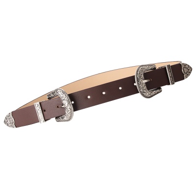 Ceinture femme en alliage sculpté double boucle en cuir PU