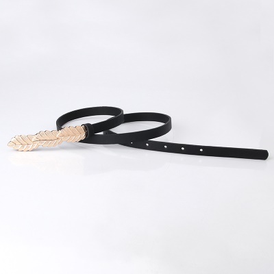 Ceinture en cuir mince avec boucle feuille pour femme
