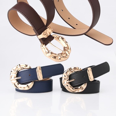 Ceinture femme boucle en métal concave-convexe boucle aiguille en cuir PU