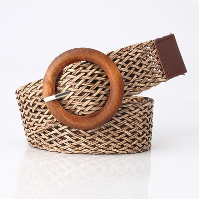 Ceinture femme tricotée rond en bois boucle aiguille