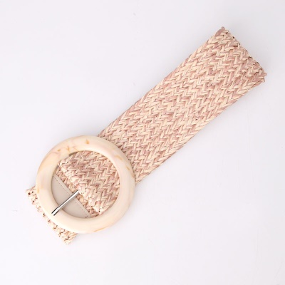 Ceinture femme imitation paille boucle ronde en résine large bande