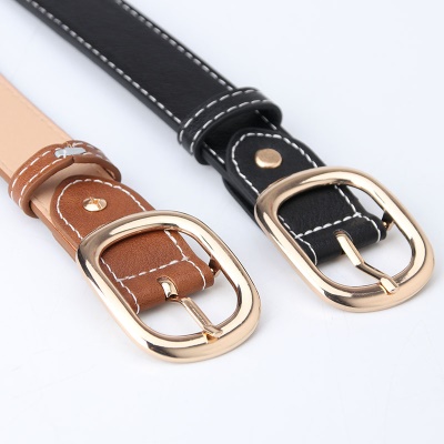 Ceinture pour femmes en alliage boucle aiguille PU cuir blanc décoration de fil