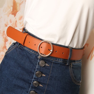 Ceinture en alliage gaufré boucle ronde pour femmes
