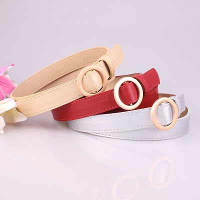 Ceinture femme avec boucle ronde dorée non perforée en cuir PU
