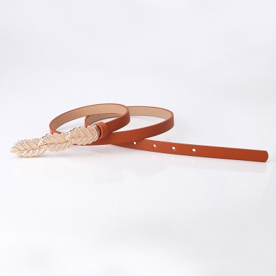 Ceinture en cuir mince avec boucle feuille pour femme