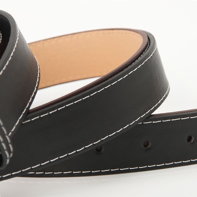 Ceinture pour femmes en alliage boucle aiguille PU cuir blanc décoration de fil