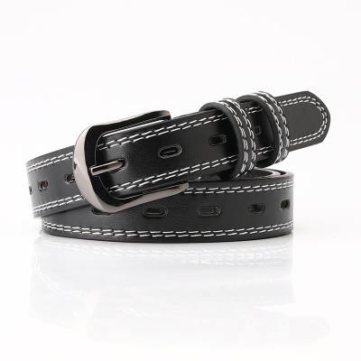 Ceinture pour femmes marchant sur le double fil décoratif ovale en cuir PU