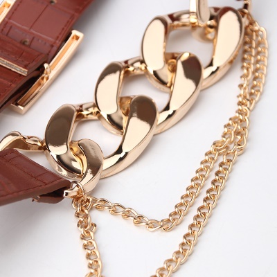 Ceinture femme chaîne chaîne en alliage aiguille boucle cuir PU