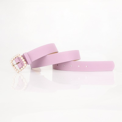 Ceinture pour femmes forme carrée boucle perle retouchée en cuir PU