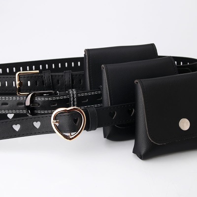 Ceinture femme petit sac banane en cuir PU noir