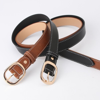 Ceinture pour femmes en alliage boucle aiguille PU cuir blanc décoration de fil