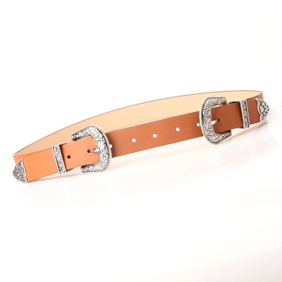Ceinture femme en alliage sculpté double boucle en cuir PU