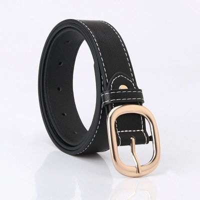 Ceinture pour femmes en alliage boucle aiguille PU cuir blanc décoration de fil