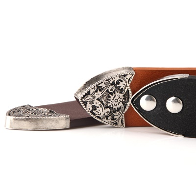 Ceinture femme en alliage sculpté double boucle en cuir PU