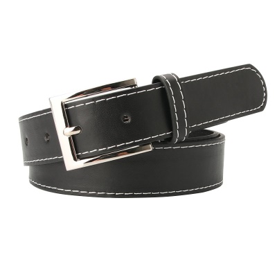 Ceinture pour femmes en alliage boucle aiguille PU cuir blanc décoration de fil