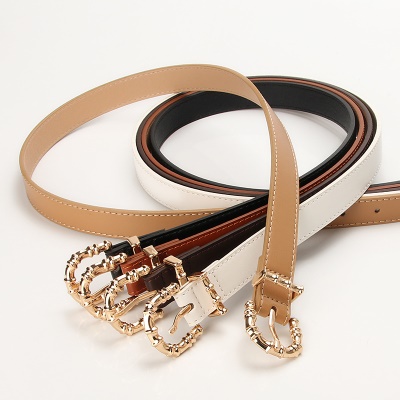 Ceinture femme en alliage boucle aiguille conception concave-convexe cuir PU