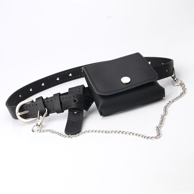Ceinture femme petit sac banane en cuir PU noir