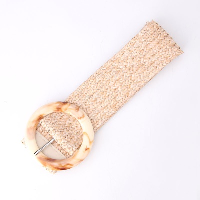 Ceinture femme imitation paille boucle ronde en résine large bande