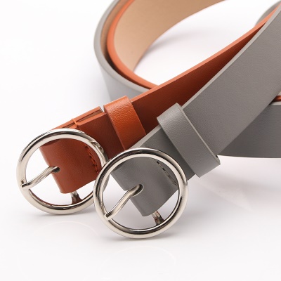 Ceinture pour femmes boucle ronde boucle aiguille en alliage ceinture en cuir PU
