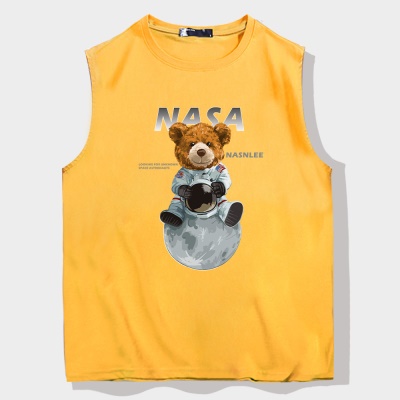 OCREA maillot de basket-ball bande dessinée assise lunaire Ours lâche col rond gilet en coton
