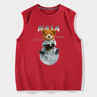 OCREA maillot de basket-ball bande dessinée assise lunaire Ours lâche col rond gilet en coton