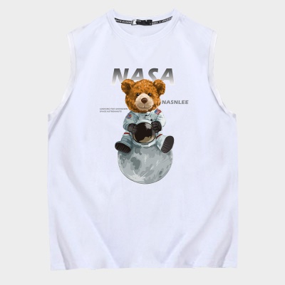 OCREA maillot de basket-ball bande dessinée assise lunaire Ours lâche col rond gilet en coton