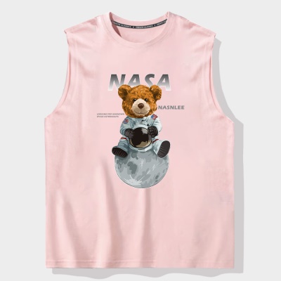 OCREA maillot de basket-ball bande dessinée assise lunaire Ours lâche col rond gilet en coton