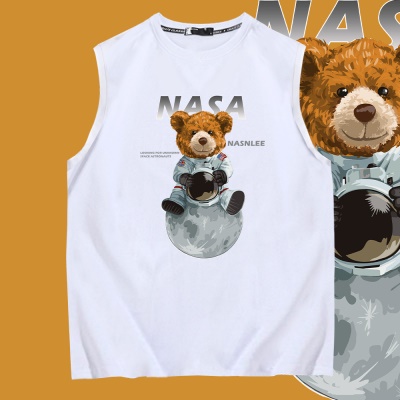 OCREA maillot de basket-ball bande dessinée assise lunaire Ours lâche col rond gilet en coton