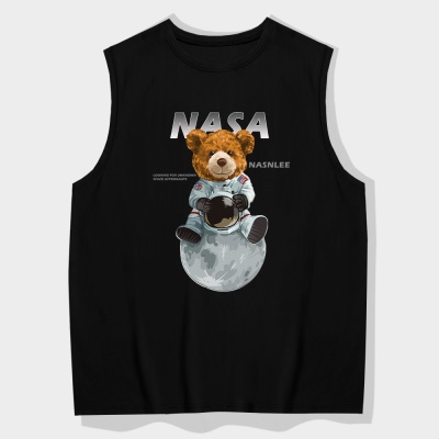OCREA maillot de basket-ball bande dessinée assise lunaire Ours lâche col rond gilet en coton