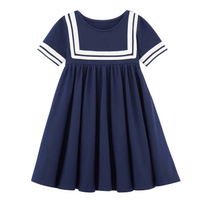 Petite robe maven pour fille en coton bleu rayé