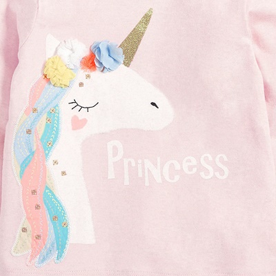 Little maven vêtement pour les filles tricot imprimé licorne rose